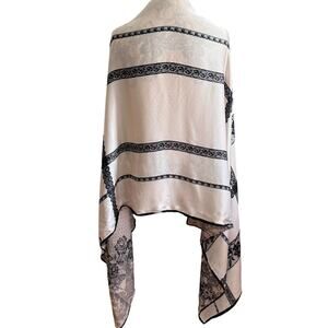 VALENTINO | Silk Double Layer Pink and Black Lace Print Muffler Scarf 26 x 71.5"